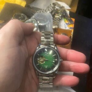 New JRAGA Men's Silver Automatic Watch with Green Dial